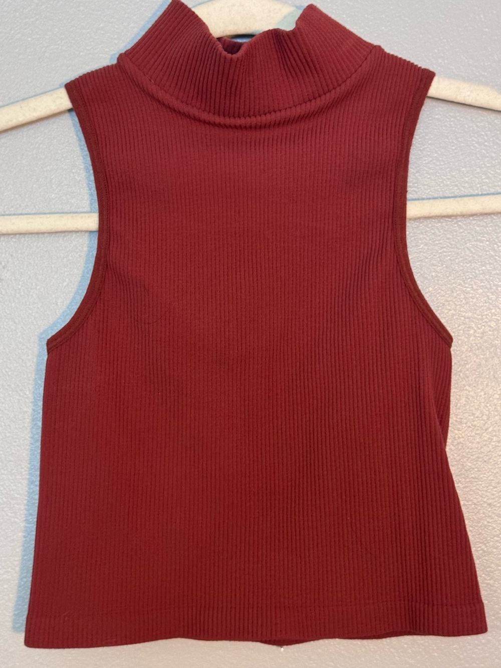 Together Ribbed Sleeveless Mock Neck Tank - Wine Red